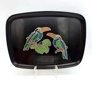 Vintage MCM Mid Century Couroc Toucan Birds Black Tray 12.5" x 9.5" Monterey CA